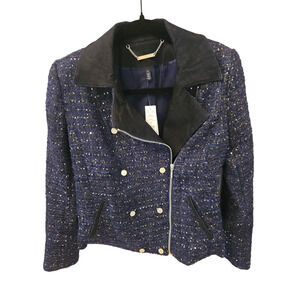 White House Black Market Sequin Tweed Moto Jacket size 4